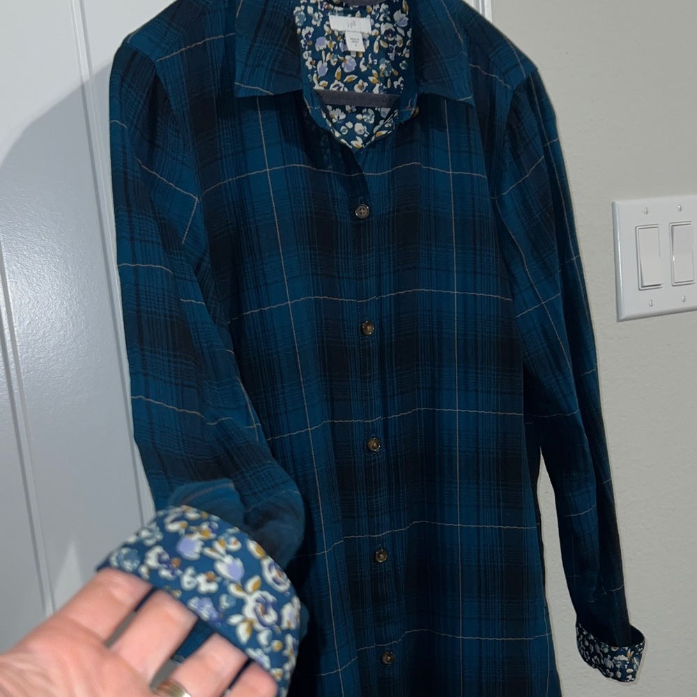 J. Jill Teal and Mustard Plaid Dress with Floral Accents - Picture 5 of 11